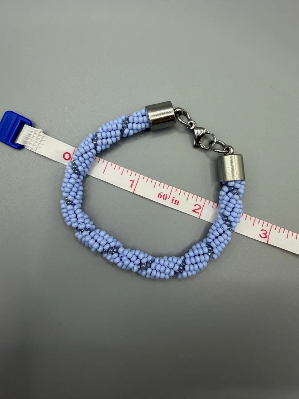 Light Blue Twisted Seed Bead Bracelet with Silver Clasp